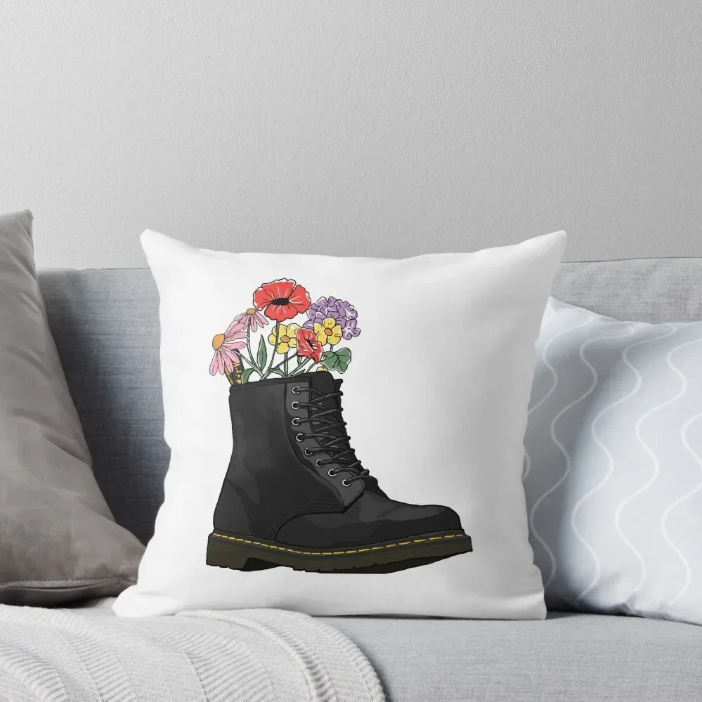 

flowers growing from doc marten boot Throw Pillow Pillowcase Couch Cushions Pillow