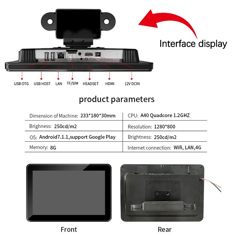 مسند رأس تاكسي مقاس 10.1 بوصة للإعلان على المركبات المتنقلة مع برنامج التحكم عن بعد