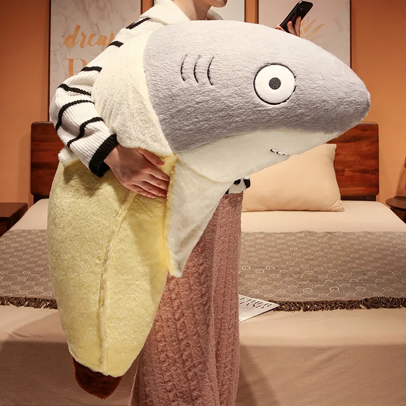 Cute Transform Shark Banana Plush Toy Stuffed Kawaii Shark Doll Animal Pillow Soft Cartoon Cushion Kids Girls Christmas Gift