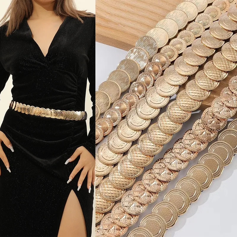 Women's Elastic Waistband Belt with Metal Plates Female Dress Waist Belt Fashion Belt Perfect for Dress and Suit