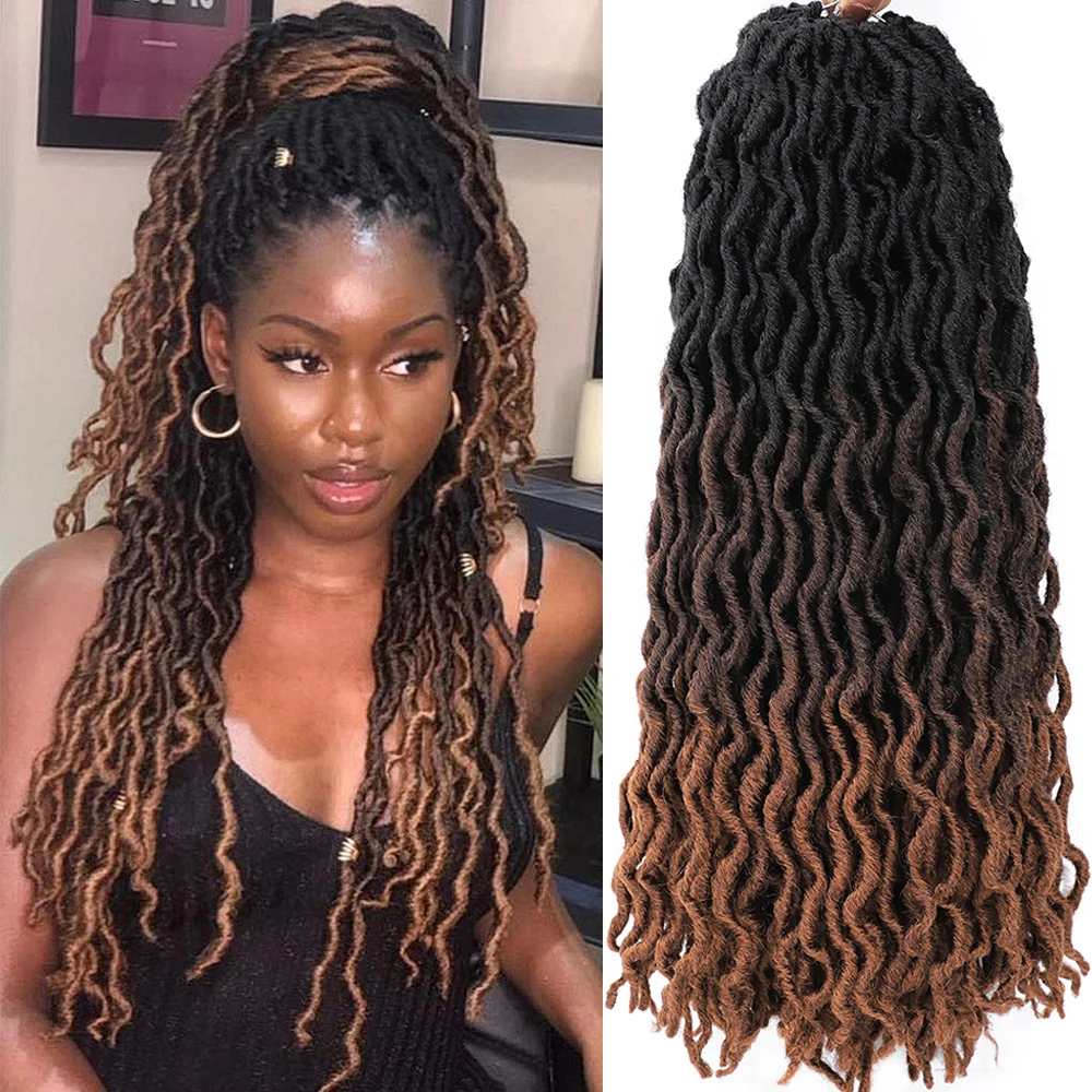 18 Inch Goddess Faux locs Crochet Hair 1- 6 Packs Soft Gypsy Locs Wavy Crochet Braids Dreadlocks 3 Tone Curly Wavy Twists Hair