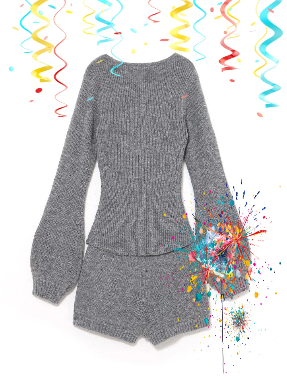 

Осенне-зимний комплект для женщин: вязаный свитер с бантом и длинными рукавами + облегающие шорты с высокой талией