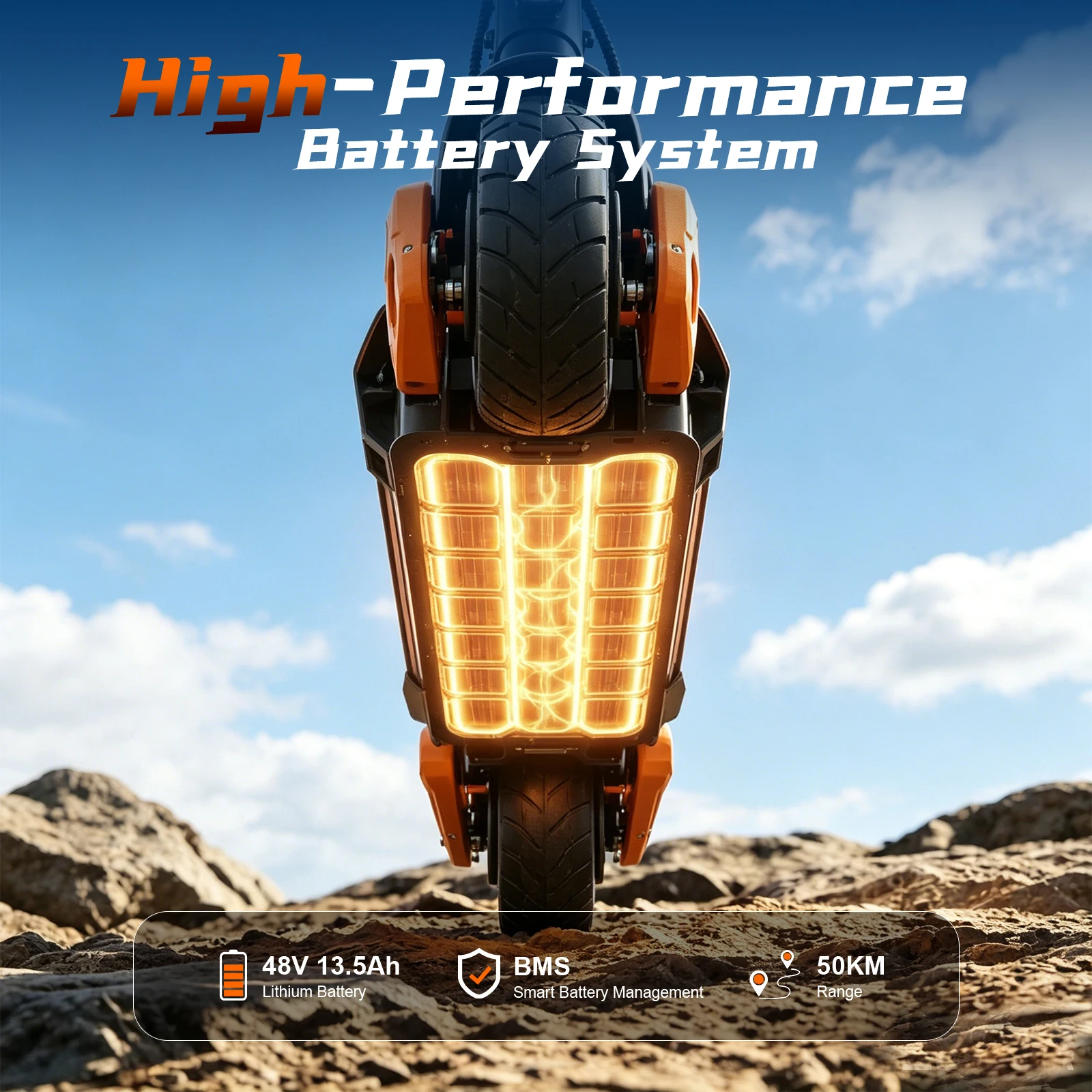 JUICEASE C67Pro Elektroroller mit Hohem Drehmoment, 48V 13,5Ah Hochleistungsakku, 50KM Reichweite, 35 ° Hill Climbing 10 Zoll Fatbike-Reifen Offroad APP-Steuerung – Detail 10