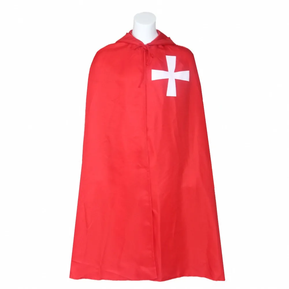 Medieval Crusader Costume Templar Cape Cloak With Hood Men's Renaissance Robe Knight Larp Halloween Outfit For Adult Teen Boys view 4