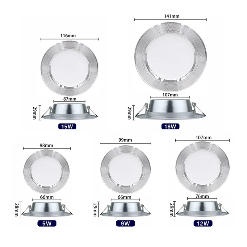 Lámparas Led de techo para el hogar, iluminación interior para sala de estar, 5W, 9W, 12W, 15W, 18W, CA 220V, 230V, 240V, lote de 6 unidades