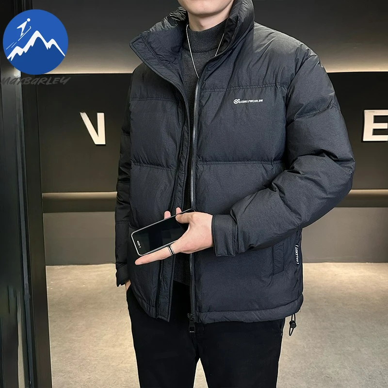 Maxbarley Men Down Jacket Fashion Stand Collar Commute Office Thickened Parka Classic Solid Color Comfortable Lightweight Coat