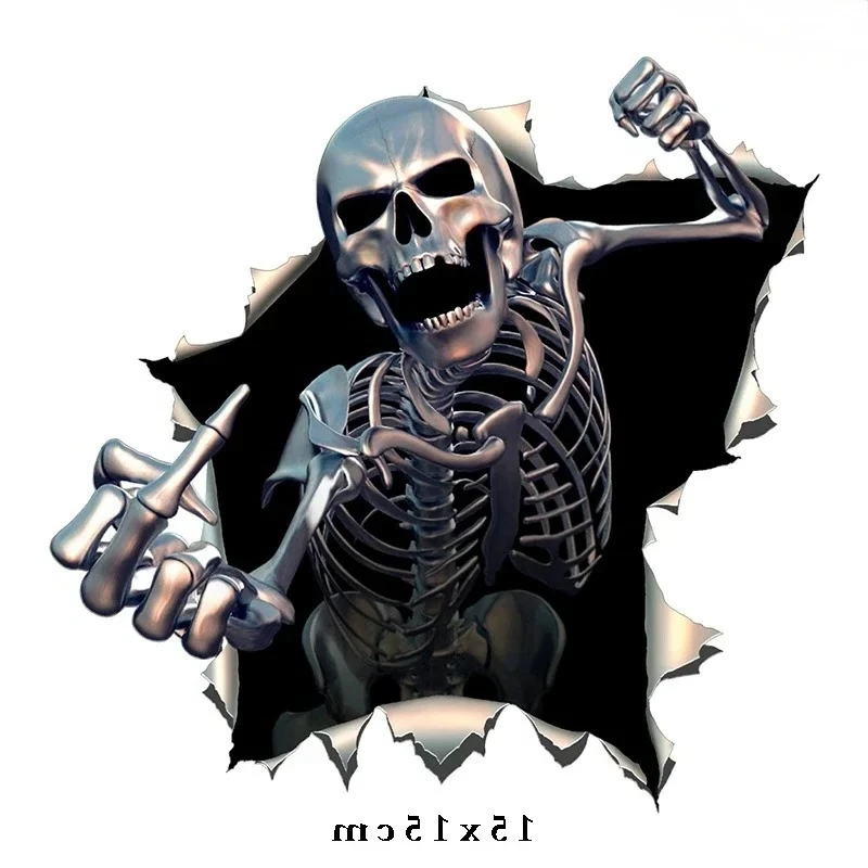 Car Sticker Creativity Metal Angry Skeleton Skull ,auto Motorcycle Waterproof Cover Scratches Funny Decals PVC,15x15cm view 2