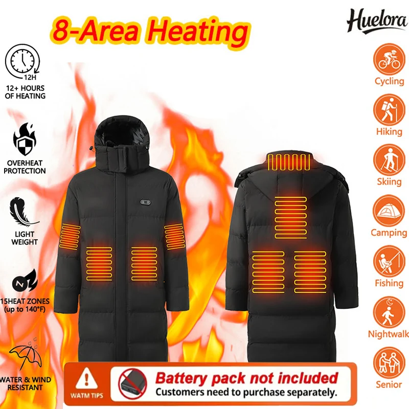 

Hoodie Jacket That Will Heat Up Windproof 8 Zones Heated Hoodies Jacket Male Long Style Winter Warm(Not Included The Power Bank)