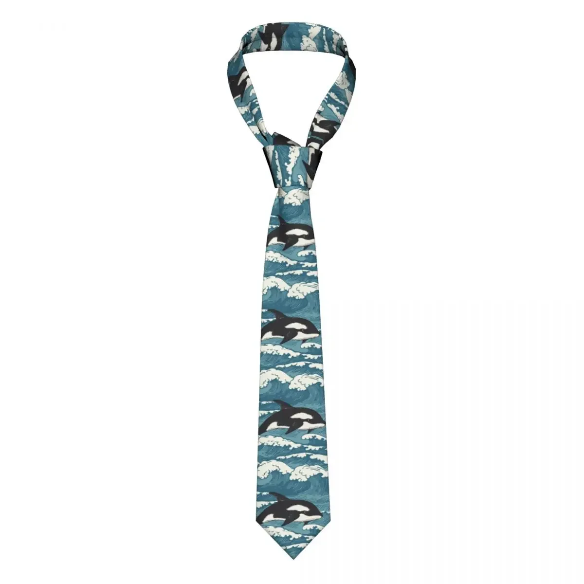 Waves And Sharks In Retro Style Necktie Unisex Polyester 8 cm Neck Ties for Men Slim Wide Daily Wear Cravat Wedding Cosplay