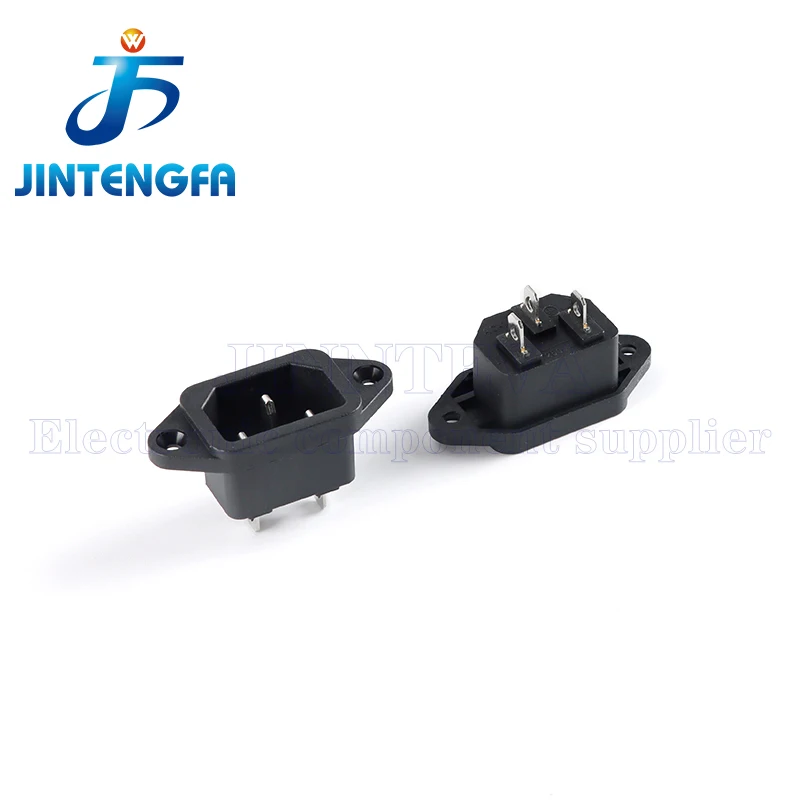10PCS AC-04 AC Power Socket 250V 10A 3Pin With Ears For Electric Car Computer Power Socket Screw Fixed Copper Core IEC320-C14