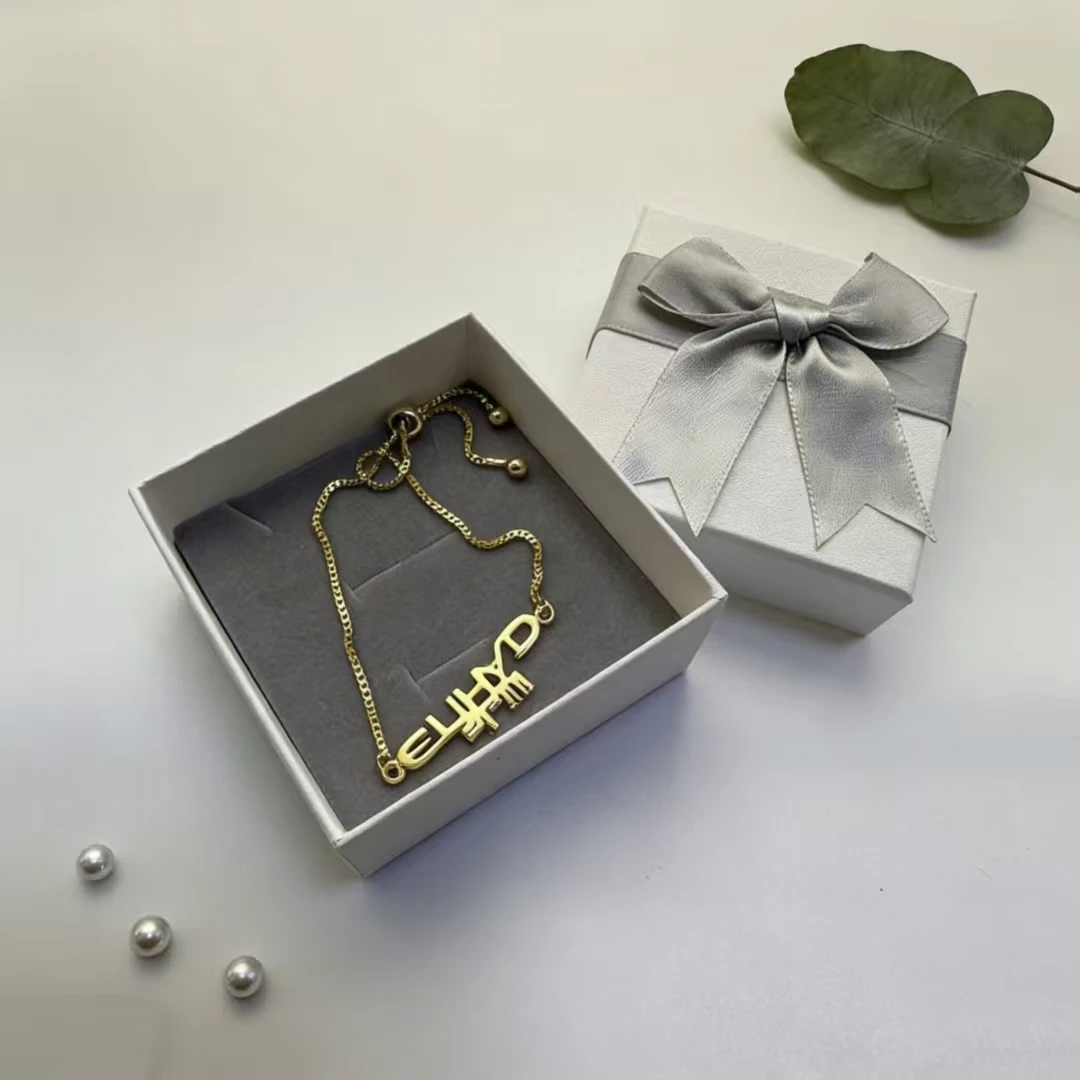 

Bow Gift Box, Gold Letter Adjustable Drawstring Bracelet, Copper Charm Cord Bracelet,Christmas Valentine Birthday Gift for Women