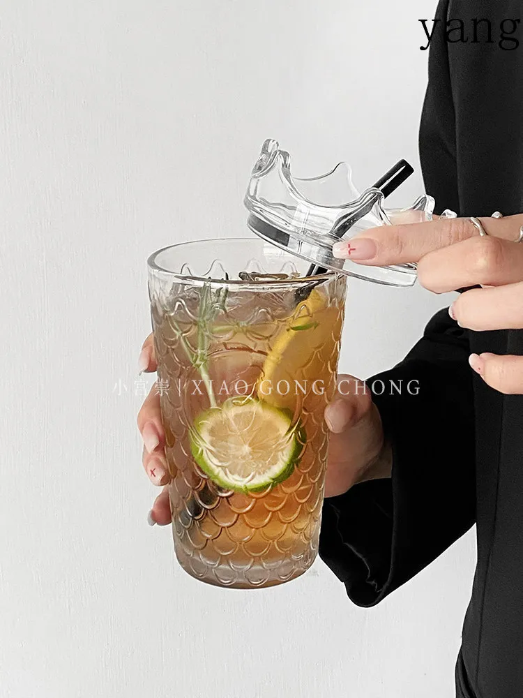 LMM glass straw cup large capacity with lid with straw cup office summer high value