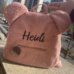 Mochila personalizada con forma de oso rosa para bebé, morral de hombro con forma de oso, portátil, para viajes, compras, para mujer