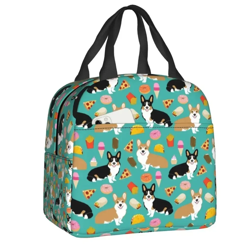 

Tacos Welsh Corgi Dog Insulated Lunch Bags for Women Portable Thermal Cooler Bento Box Kids School Children