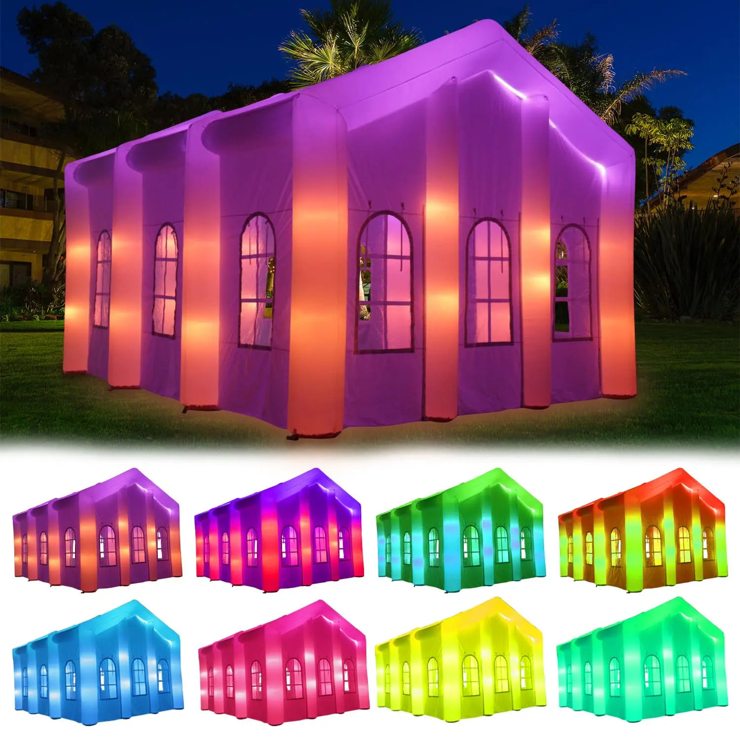 Barraca inflável da festa ao ar livre da barraca do casamento com luzes do diodo emissor de luz tenda portátil do jardim branco da casa de casamento para o evento do casamento
