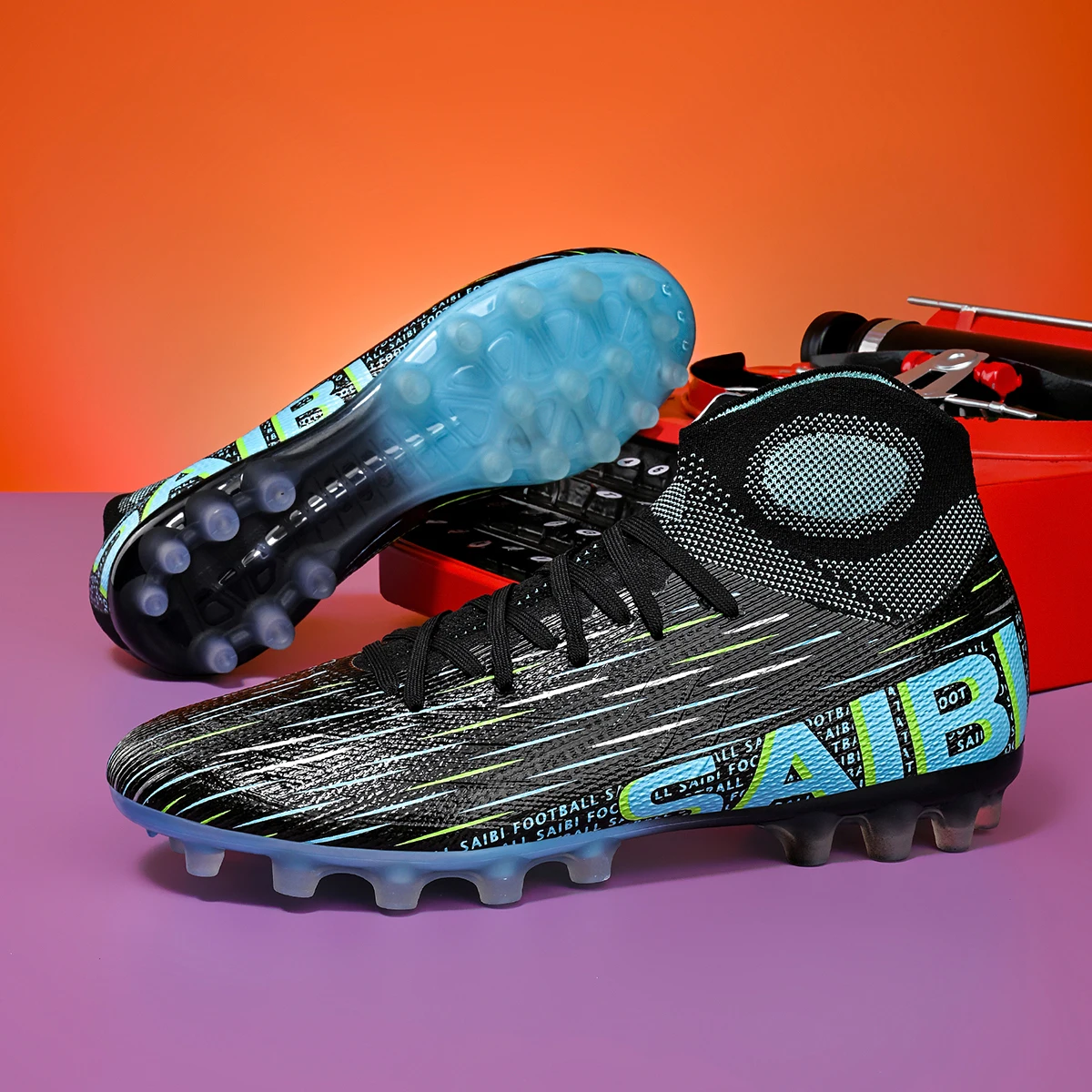 

AG/FG Long Studs Soccer Shoes，PU Fabric Mixed Upper，TPU Sole Wear Resistant Anti Slip，Men Women Kids Youth Outdoor Sports