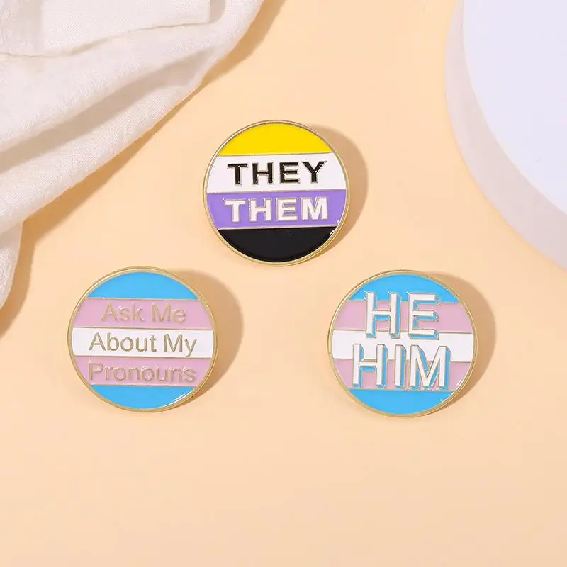 My Pronouns Enamel Pins Custom HE HIM THEY THEM Brooches Lapel Badges LGBT Jewelry Gift for Lovers Friends Ask Me About