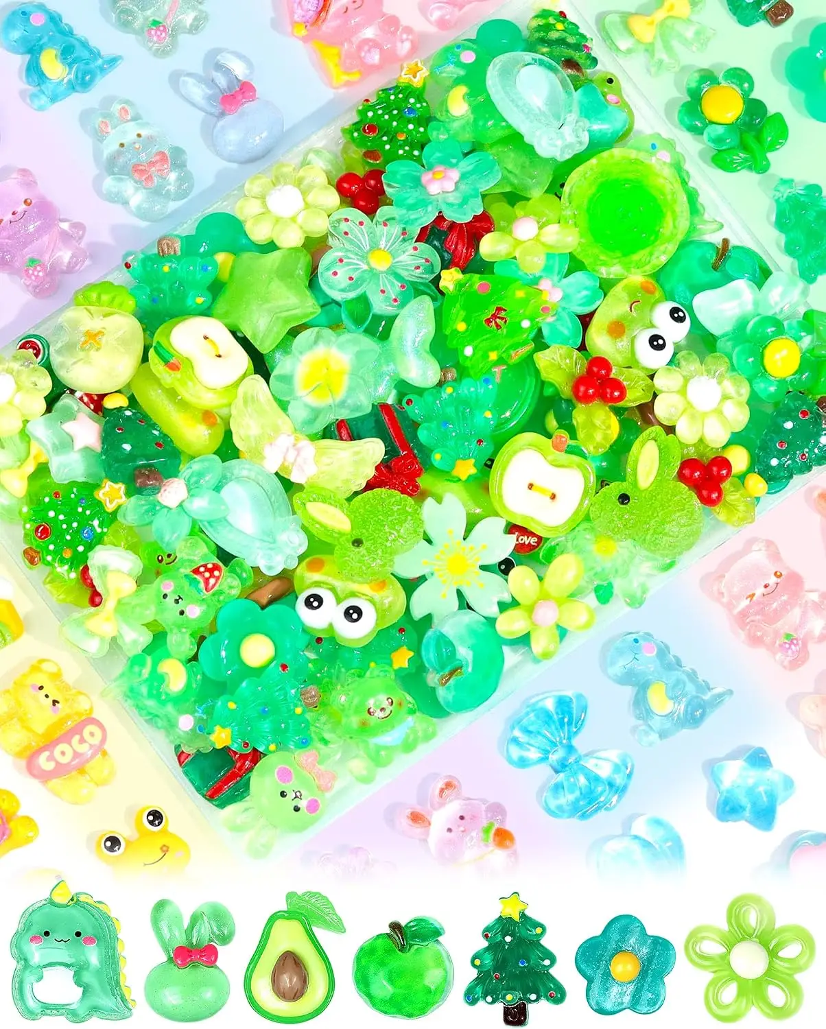Kawaii Harz-Glitzer-Designs, leichte Ornamente, 100/200/300 Stück, DIY-Handyhüllen, Nagelschmuck, Bastelzubehör – Detail 10