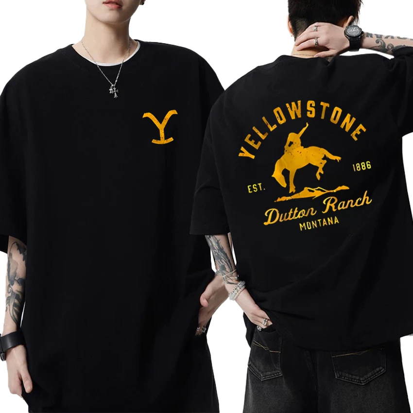 

New in Yellowstone Dutton Ranch Double Sided print T shirts Unisex Fashion Oversized short sleeve T-shirt Men Women Cotton Tops
