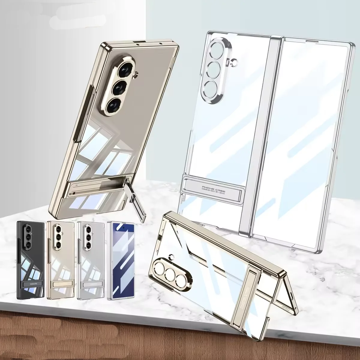 

For Samsung Galaxy Z Fold 7 Case Hinge Protective Premium Transparent Folding Stand Screen Protector Bezel One Piece Tpu+Pc Case