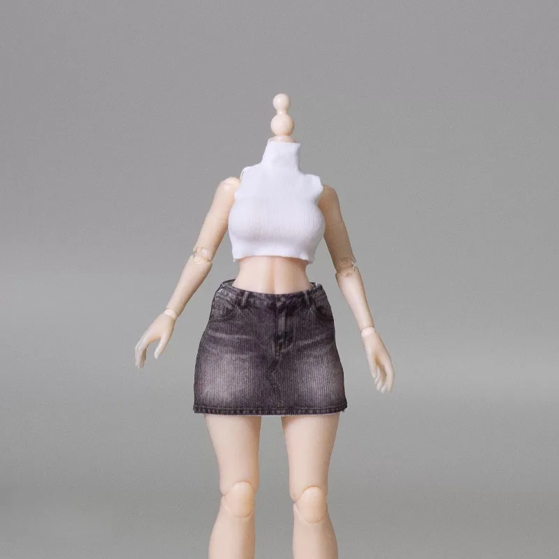 JZAO 1/12 Maßstab, einfarbige, elastische, ärmellose Weste, bedruckter Rock, Kleidung für 6-Zoll-Tbl-Snail-Shell-Romankey-Actionfiguren und Puppen. – Detail 4