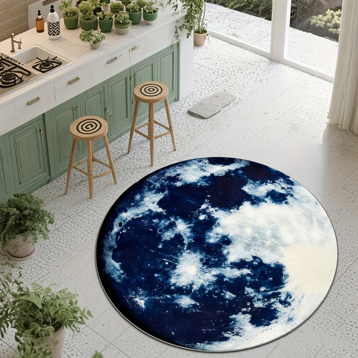 Moon phase round rug flannel cozy non slip floor mat for kitchen bathroom decor celestial pattern home accessories modern