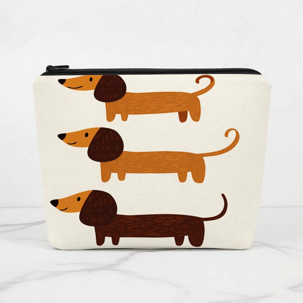 Dachshund Dog Pattern Print Design Makeup Bags for Girls Cosmetic Pouch Toiletry Bag Pencil Case Travel Storage