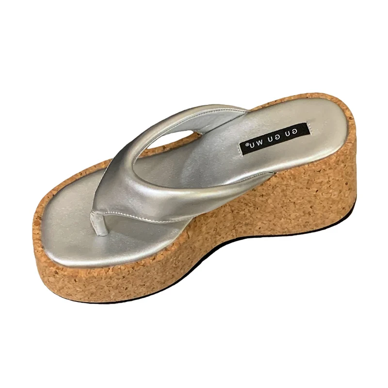 

Белые женские шлепанцы на танкетке, летние сандалии на платформе, пляжные туфли, леопардовые туфли на высоком каблуке, массивные туфли