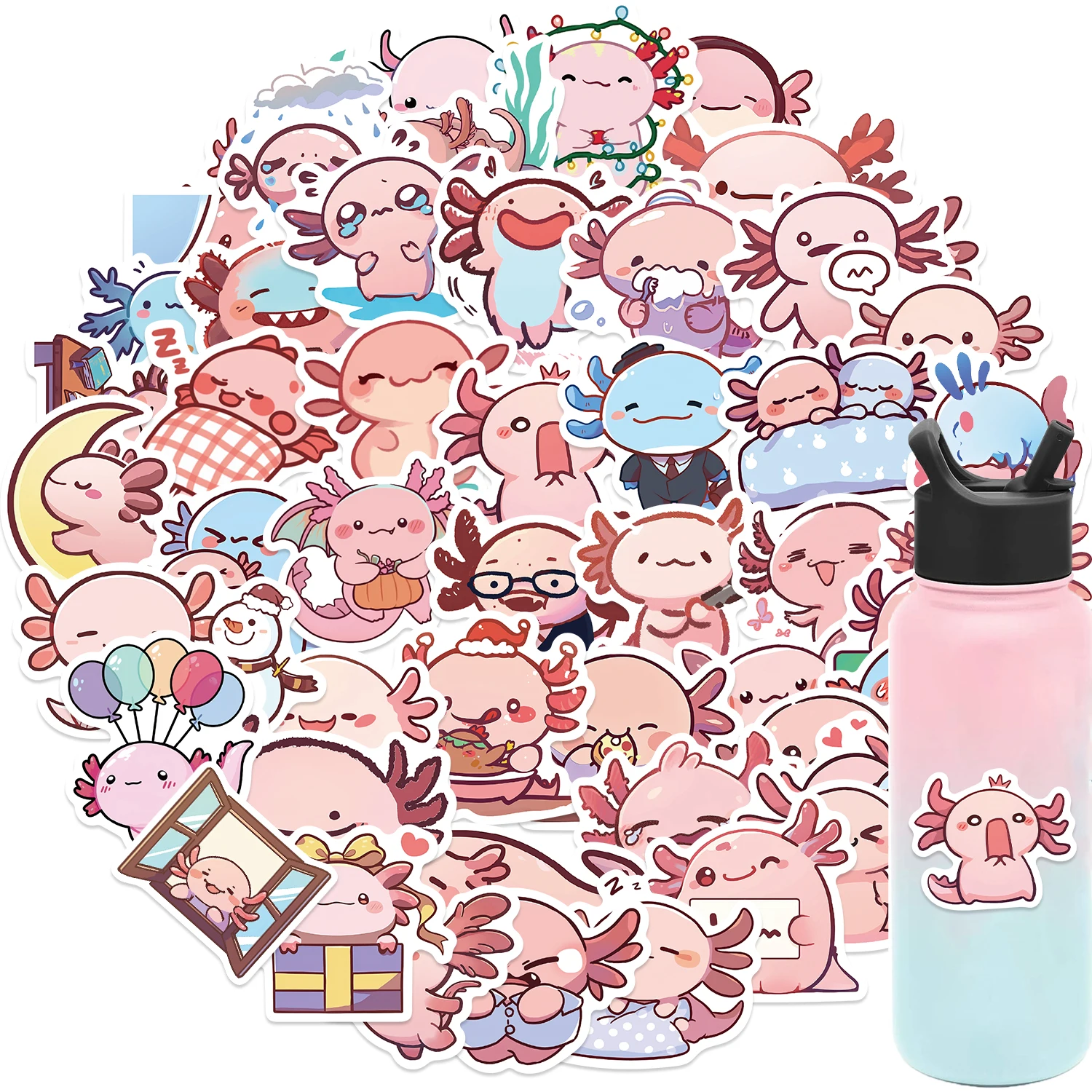 50 sztuk Cartoon Animal Funny Axolotl Graffiti Wodoodporna naklejka, kreatywny trend dekoracyjny naklejka, sprzedaż hurtowa