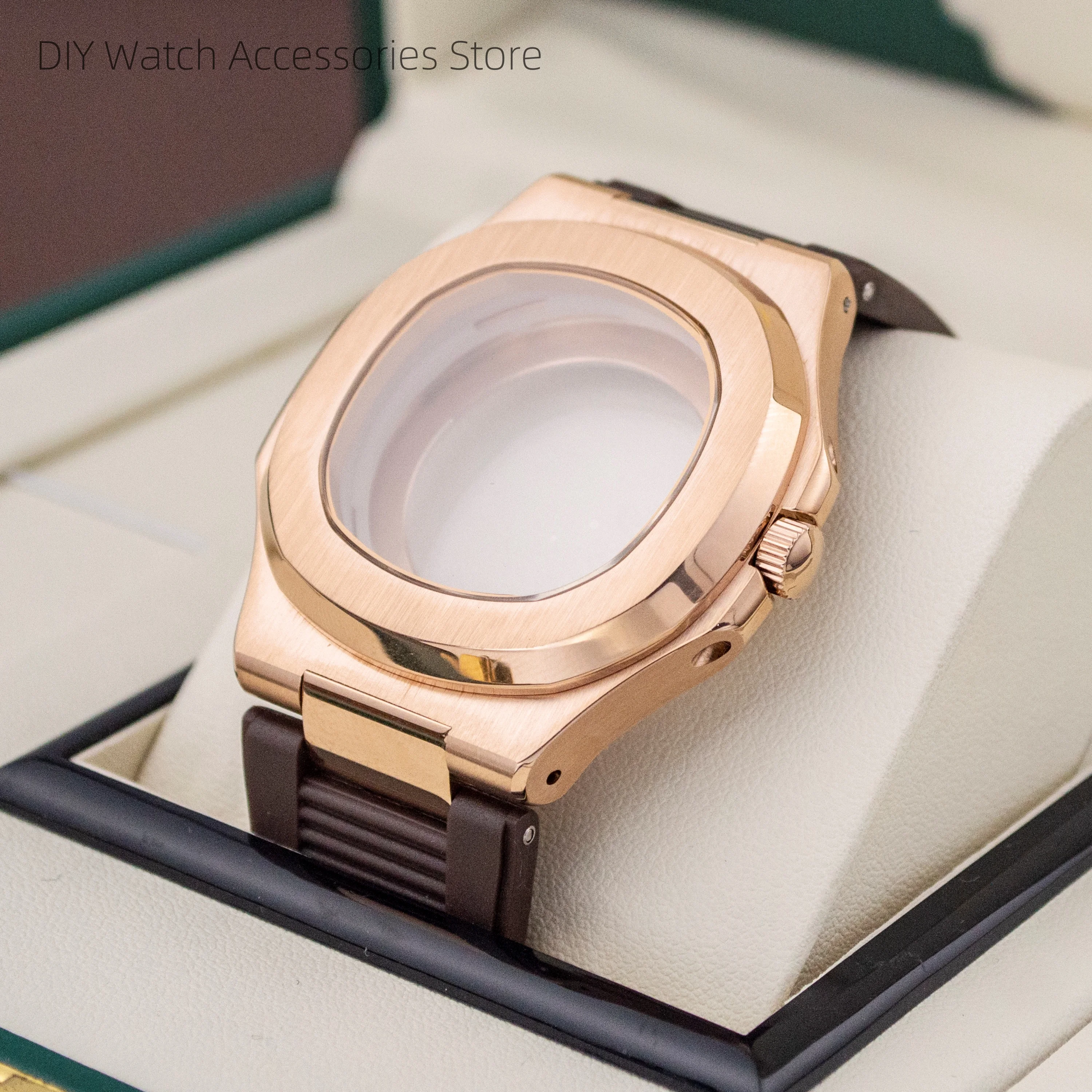 

Stainless Steel Sapphire Glass Watch Case NH35 Case Rubber Strap for NH35 NH36 NH38 Movement Nautilus Watch Case Parts