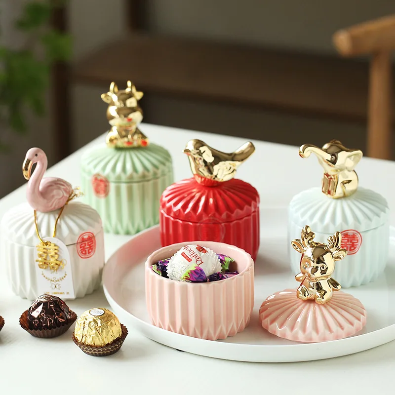 Wedding Ceramic Candy Jar Storage Container Gold Plated Animal Sundries Jewelry Jar Exquisite Porcelain Gift Tank Home Decor New