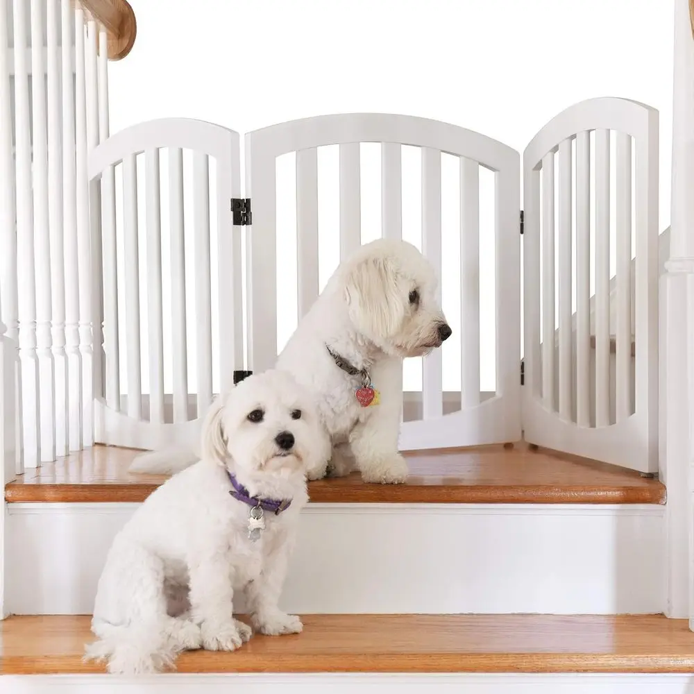 ree Standing Wood Dog Gate, Step Over Pet ence, 3 Panel 360° conigurable,24