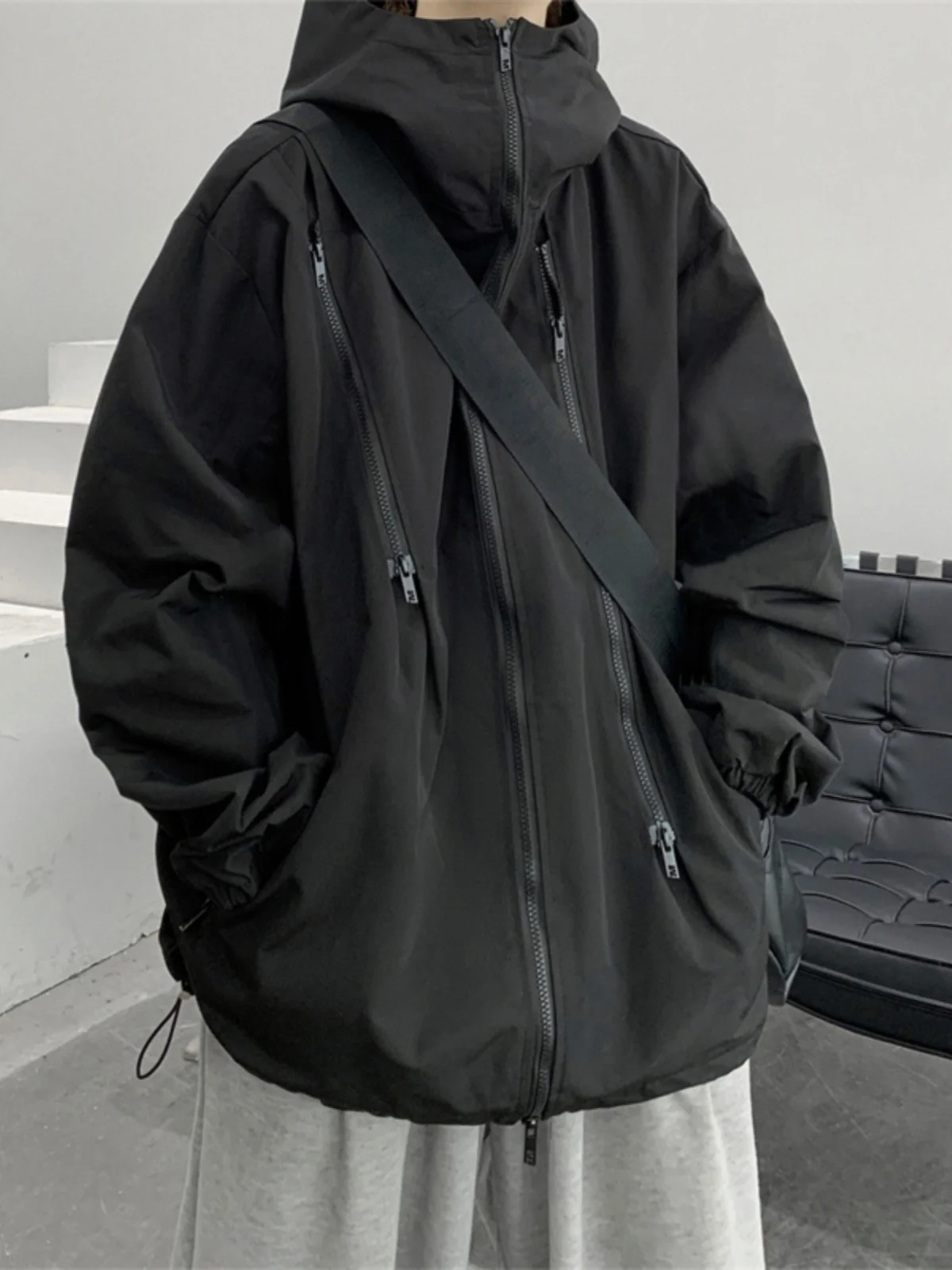 

American Sle Men's Cotton Jaet Autumn Winter Faion Street Vintage Workwear Thiened Windproof Zipper Hooded Coat