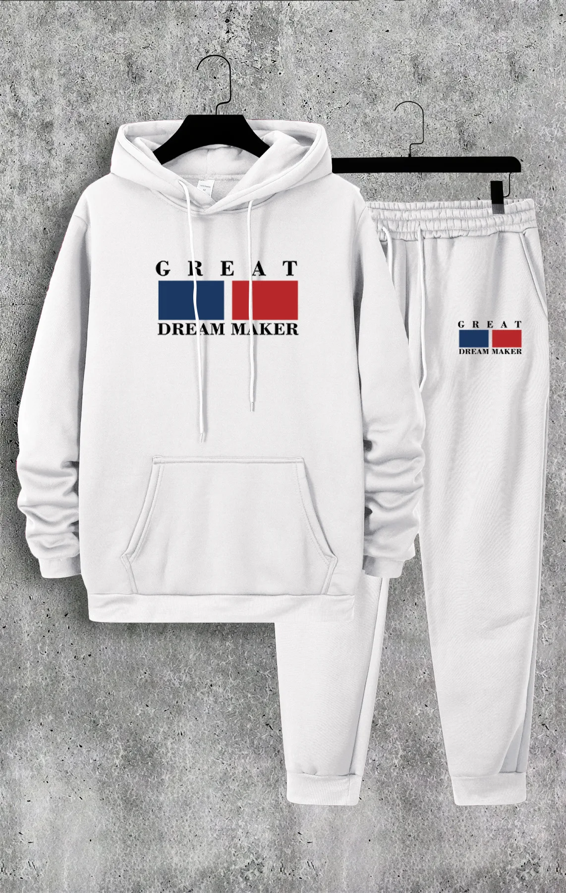 

Fall & Winter Trendy Men's Essential Hoodie & Jogger Set, Classic Colorblock Stripes + Letter Heat-Transfer Print Casual Outfit