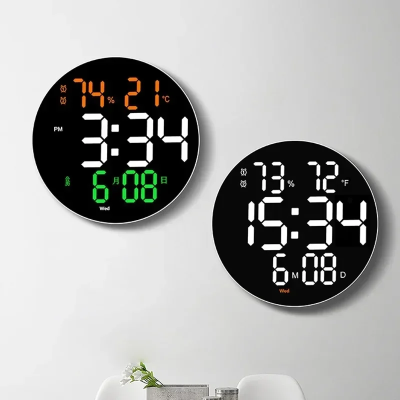 Large Digital Wall Clock Remote Control Temp Date Week Display Power Off Memory Table Clock Wall-mounted Dual Alarms LED Clocks