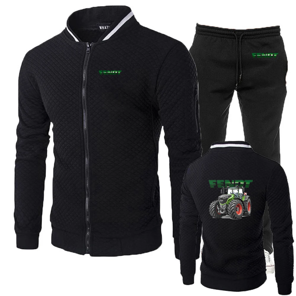 Tractor FENDT Logo Print Spring Autumn Men's 2026 High Street Popular Round Neck Zipper Premium Hoodies Pants Suits