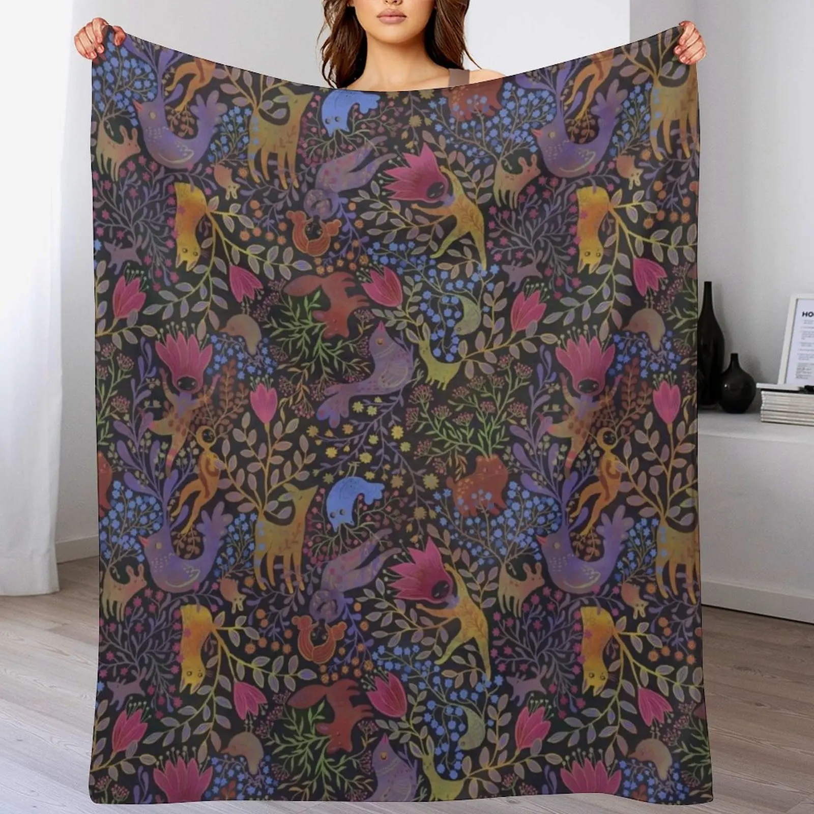 

Jewel tone design in dark background Throw Blanket Vintage Luxury Designer wednesday funny gift Blankets