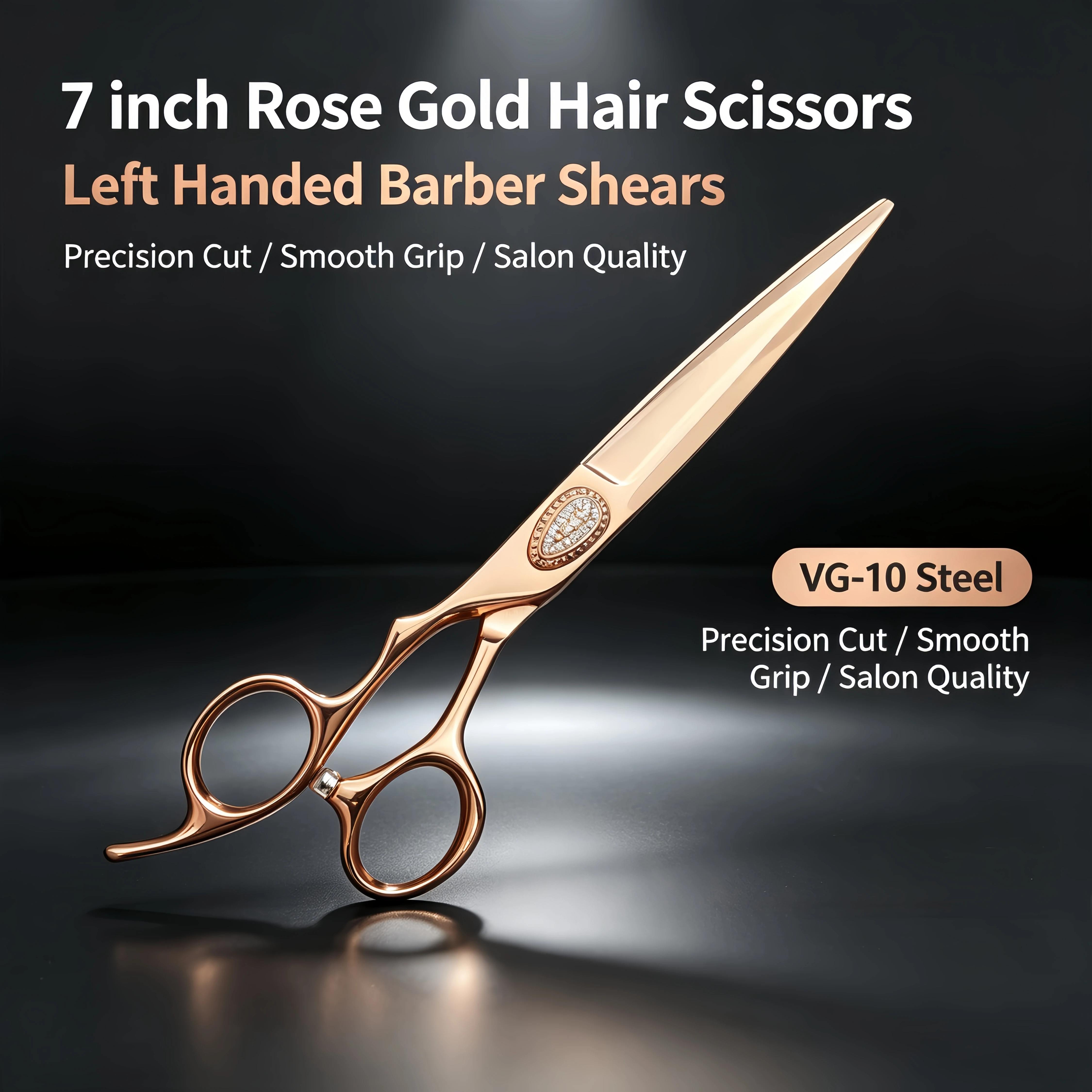 6.0-7.0 inch Professional Left Hand Barber Scissors，High Quality VG10 Hairdressing Scissors，Rose Gold Coating Hair Cutting Tools