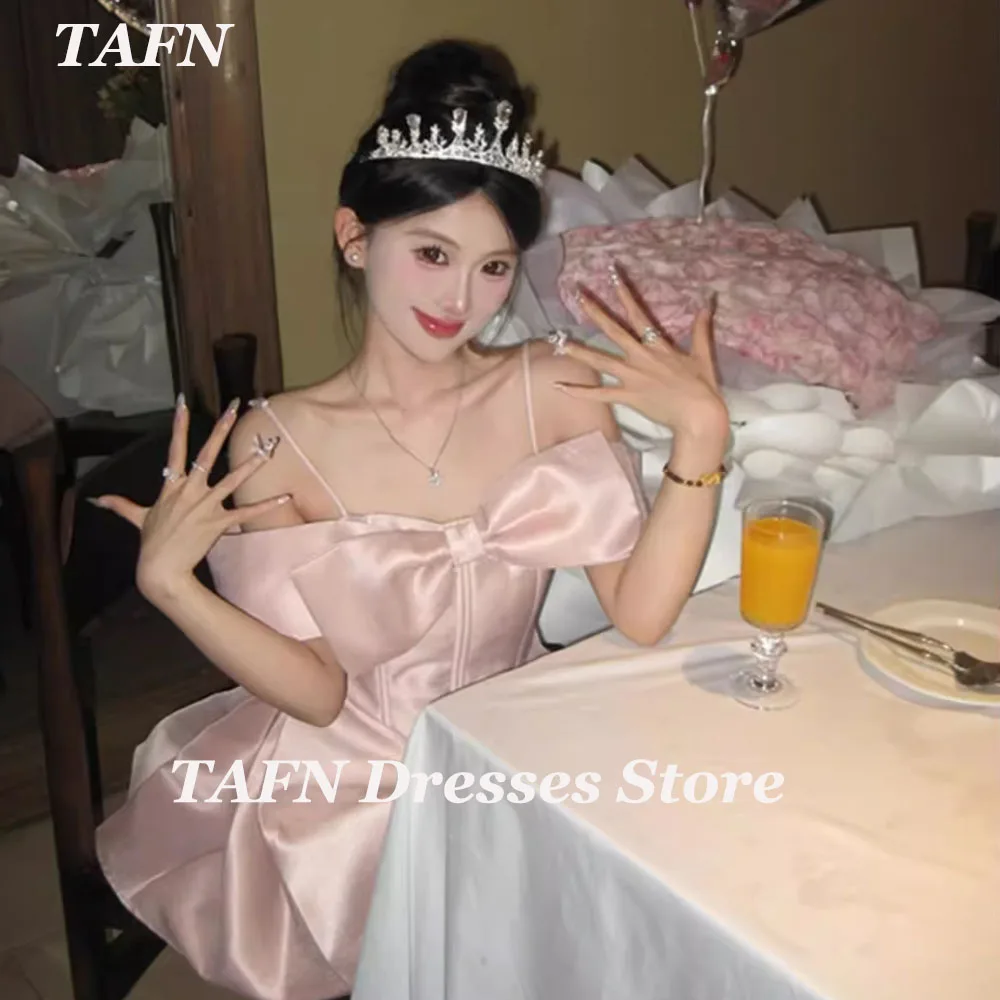 

TAFN Pink Short Evening Party Dresses A-line Off the Shoulder Spaghetti Straps Brithday Girl Art Photo Shoot Dresses パーティードレス