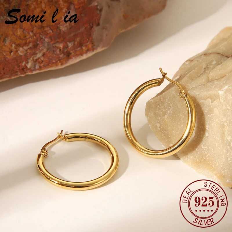 

Somilia 18K Gold Hoop Earrings for Women 925 Sterling Silver Jewelry Female Fashion Earring 13 18 23 35mm