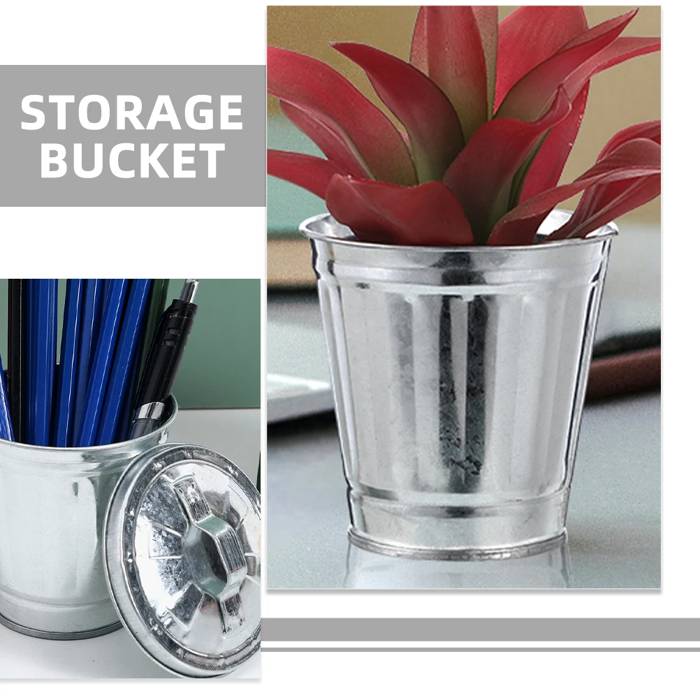 

2Pcs Mini Desktop Trash Can Green Natural Metal Storage Container Waste Paper Basket Pen Holder Home Office Supplies