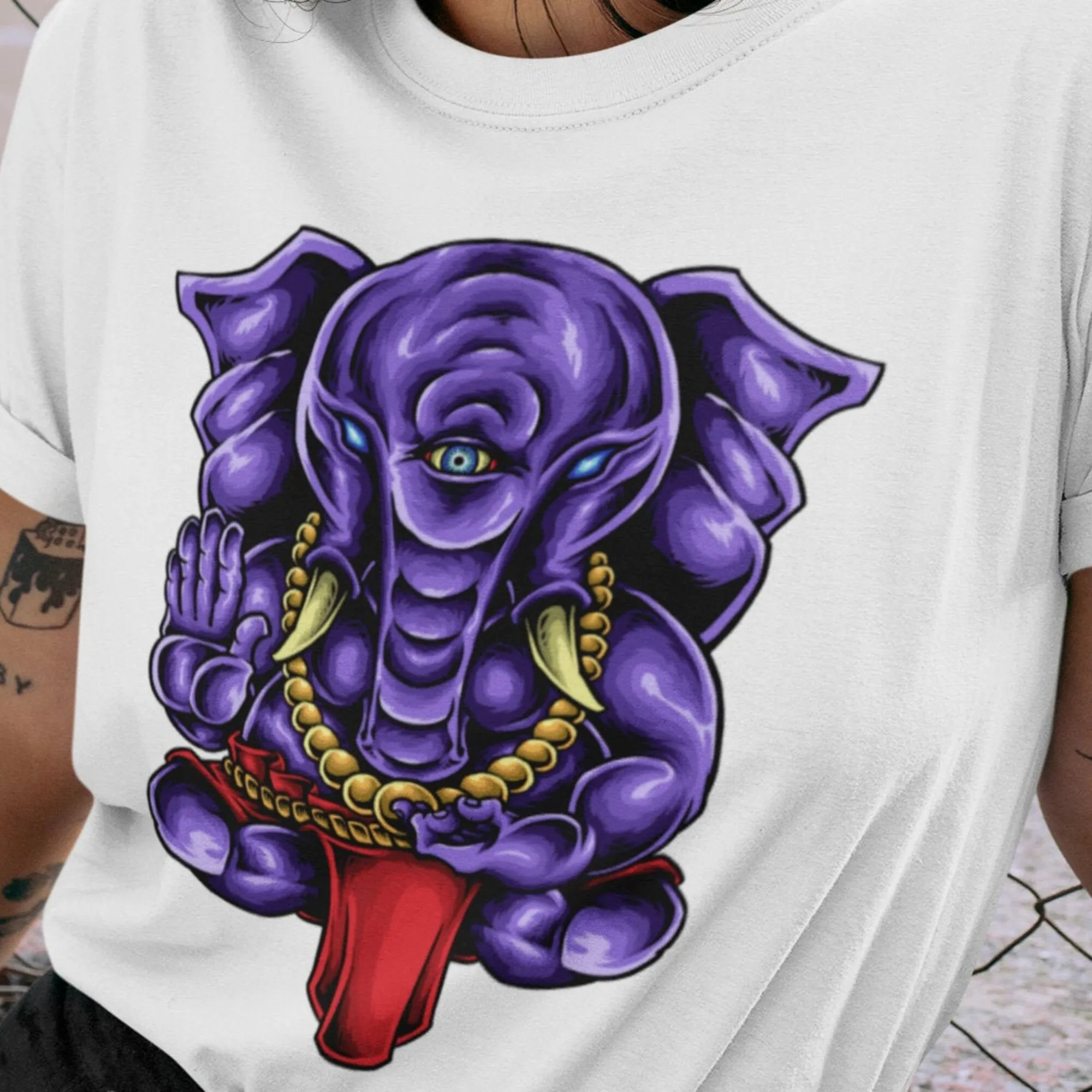 Ganesha Elephant T Shirt Animated Graphic Design Playful Ganesh Headed Hindu God Of Beginnings