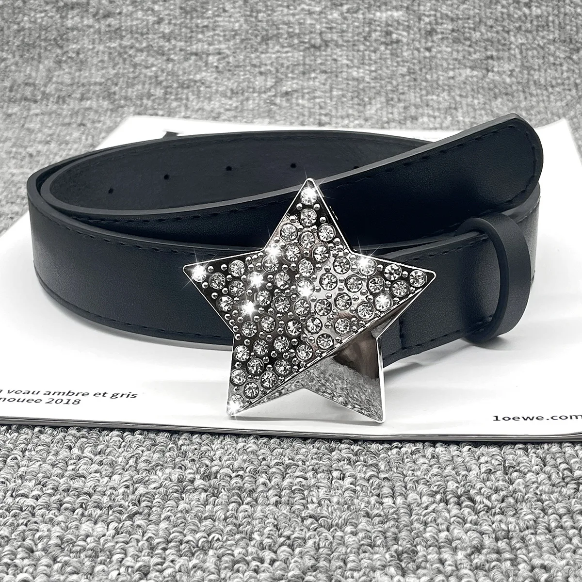 

Designer Fashion Y2K PU Leather Belt Star Metal Buckle With Diamond Waistband Women Belts for Jeans Decoration INS Waist Strap