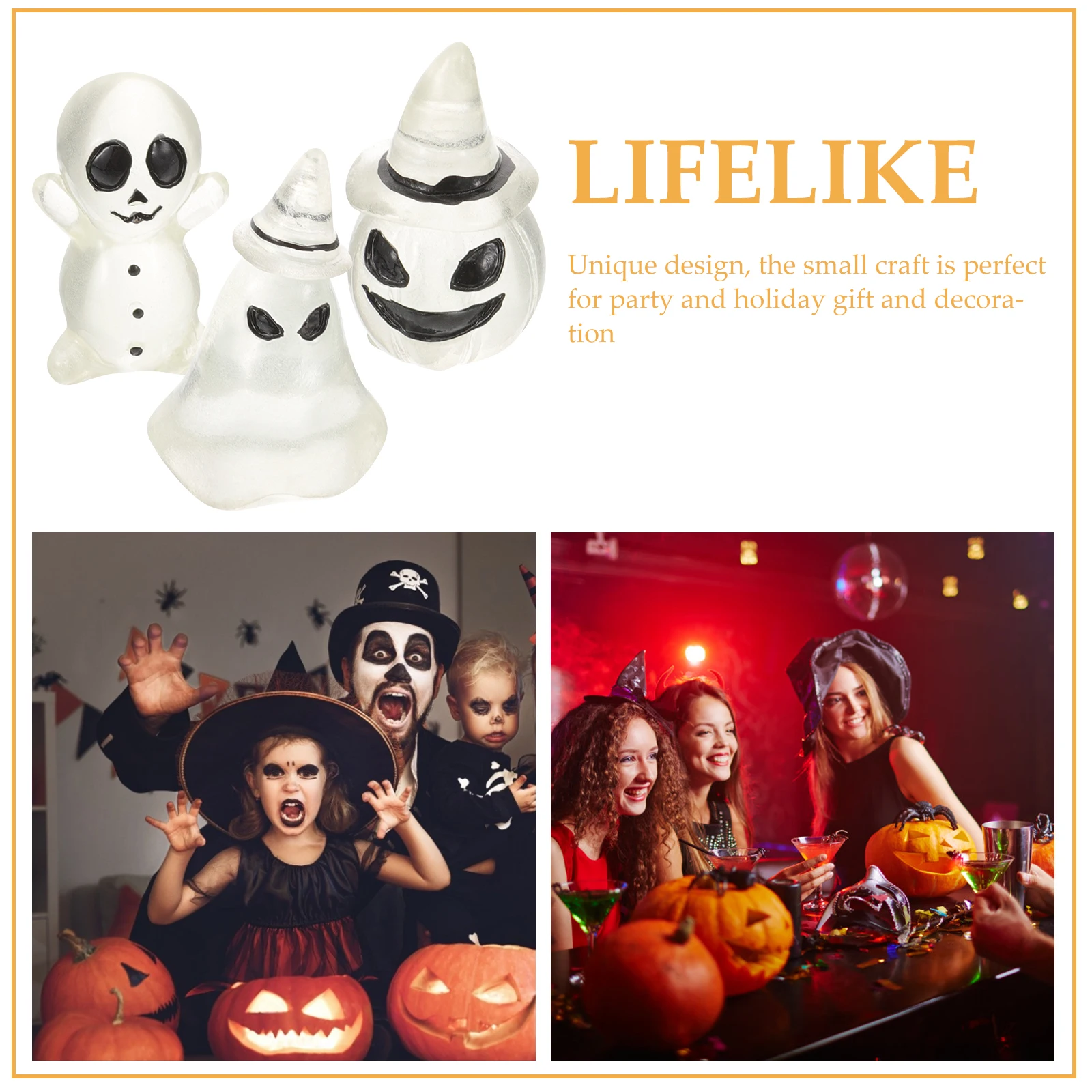 

6pcs Night Glow Pumpkin Skull Ornaments Resin Halloween Decorations Home Party Scene Layout Mini Landscape Props