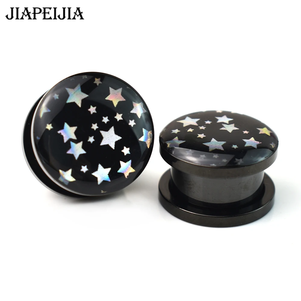 2pcs 3-30mm Star Pattern Ear Tunnels Plugs and Gauges Screw Fit Ear Stretcher Expander Body Piercing Jewelry for Women Men