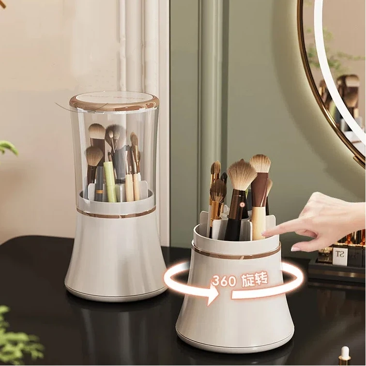 

360 Degree Rotating Makeup Brush Organizer Dustproof Desktop Storage Holder for Cosmetics Lipstick Stationery Organizer Box