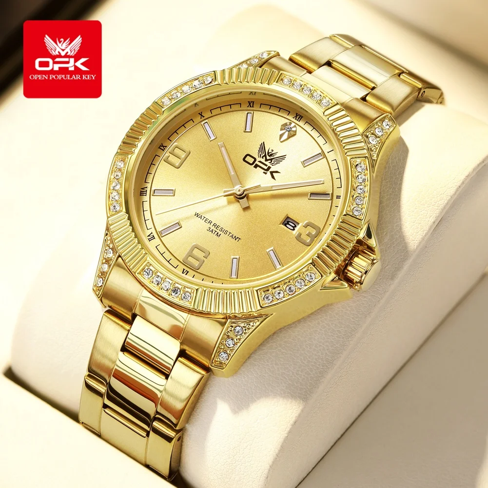 

Брендовые водонепроницаемые кварцевые мужские часы OPK, светящиеся золотые часы из нержавеющей стали для мужчин, модные роскошные оригинальные наручные часы