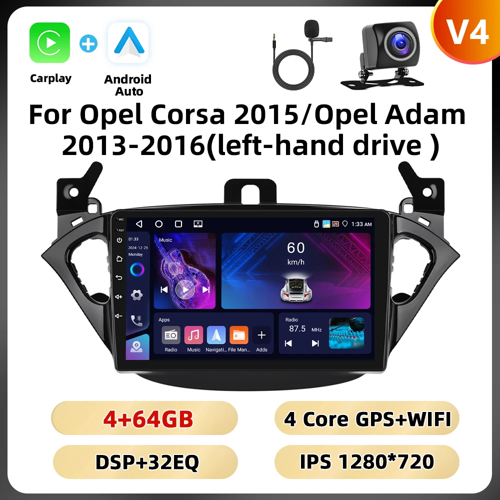 Podofo 2Din 8 + 128G Autoradio Voor Opel Corsa 2015/Opel Adam 2013-2016 Multimedia Speler AI Voice Carplay Android Auto BT GPS WIFI
