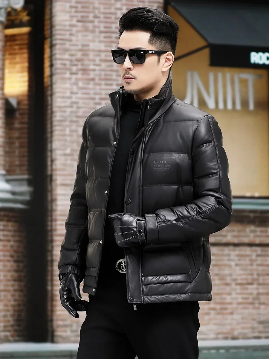 Men's sheepskin leather jacket plus velvet thickening casual jacket genuine leather down jacket