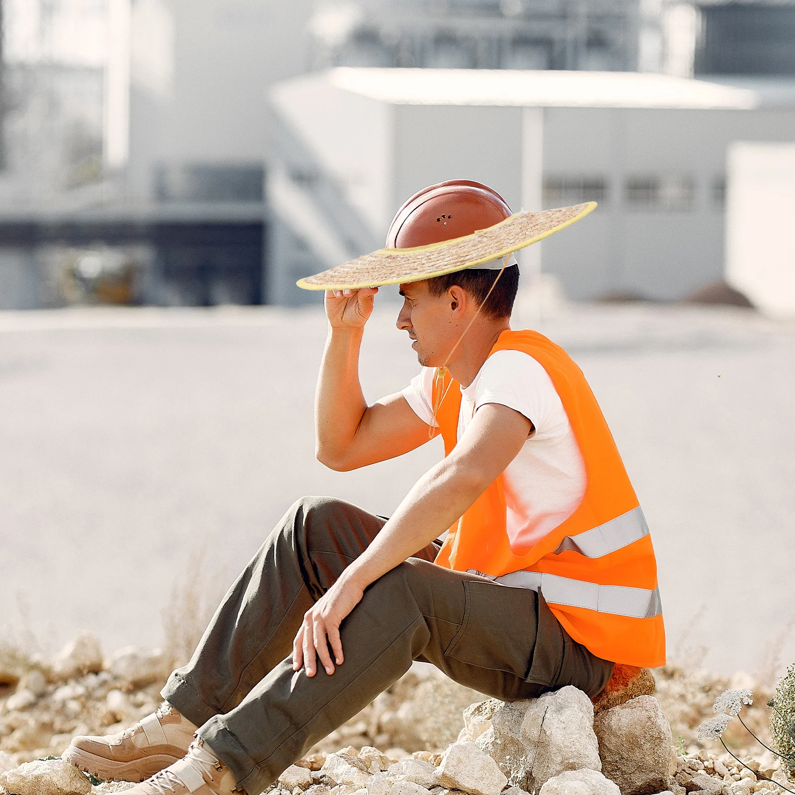 

2Pcs Straw Hard Hat Sunshade Full Brim Visor Protective Cover for Construction Workers Outdoor Hard Hat Sun Shade